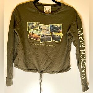 Olive Green Long Sleeve Happy Moments Graphic Top